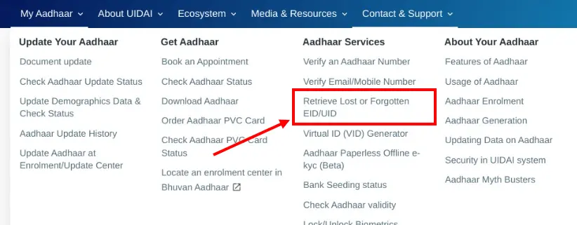 Retrieve Lost or Forgotten EID/UID- खोई हुई ईआईडी/यूआईडी को पुनः कैसे प्राप्त करें"