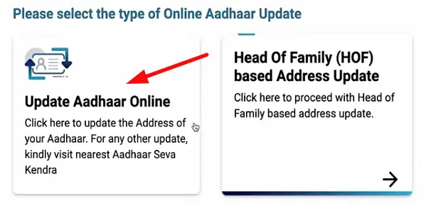 Choosing Adhaar Update Online Option