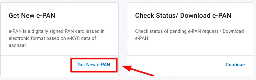 Choosing Get New e - PAN Option