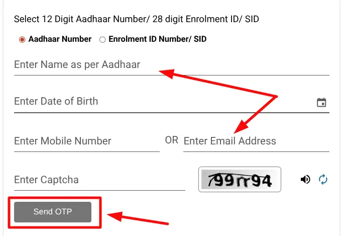 Enter Adhaar Details and OTP
